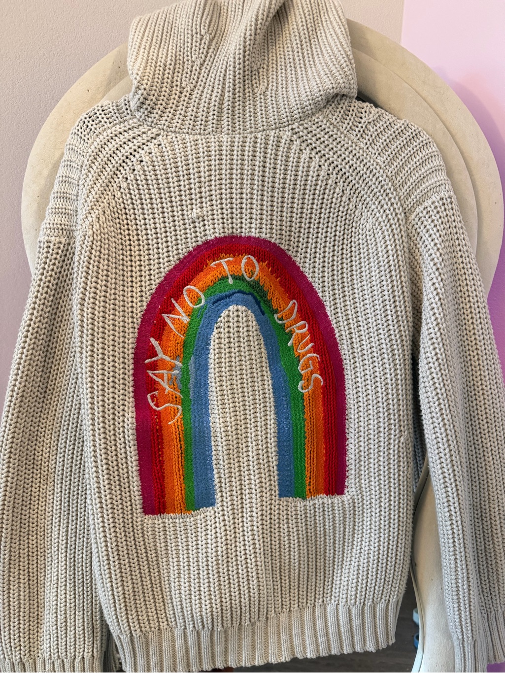Zadig & Voltaire Cream Hooded Knit Sweater With Rainbow Arch — image 4 of 7